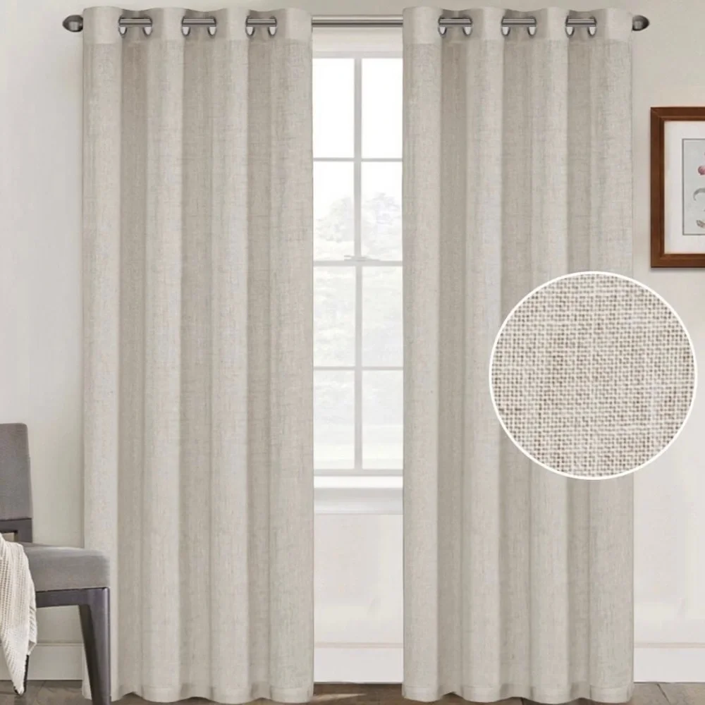 Faux Linen Curtains 96 inch Length 2 Panels Set 52x96 Taupe